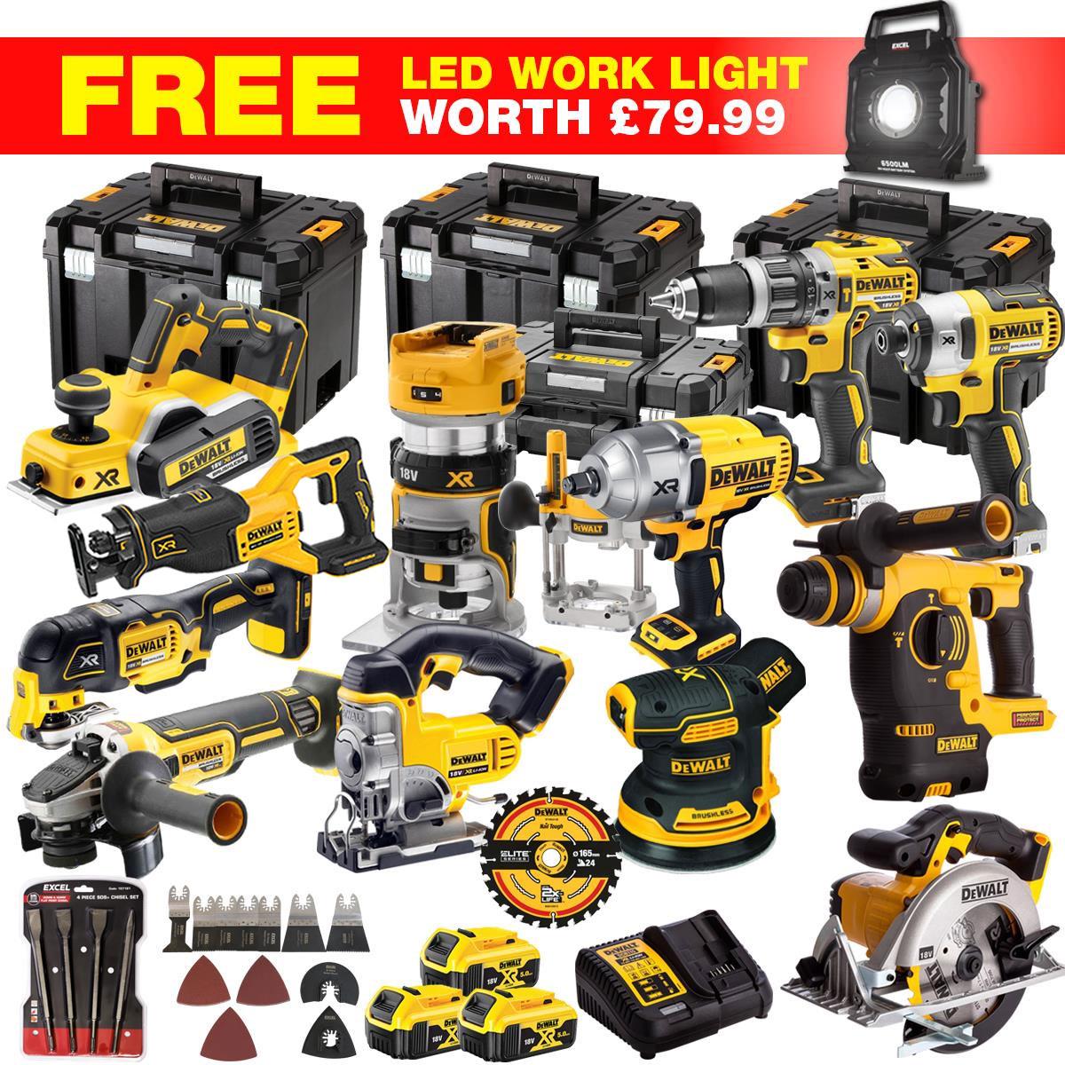 DEWALT 18V XR 13-Piece Power Tool Combo Kit with 3 x 5.0Ah Batteries, Accessories & Toughsystem (DCKT4T13WLF)