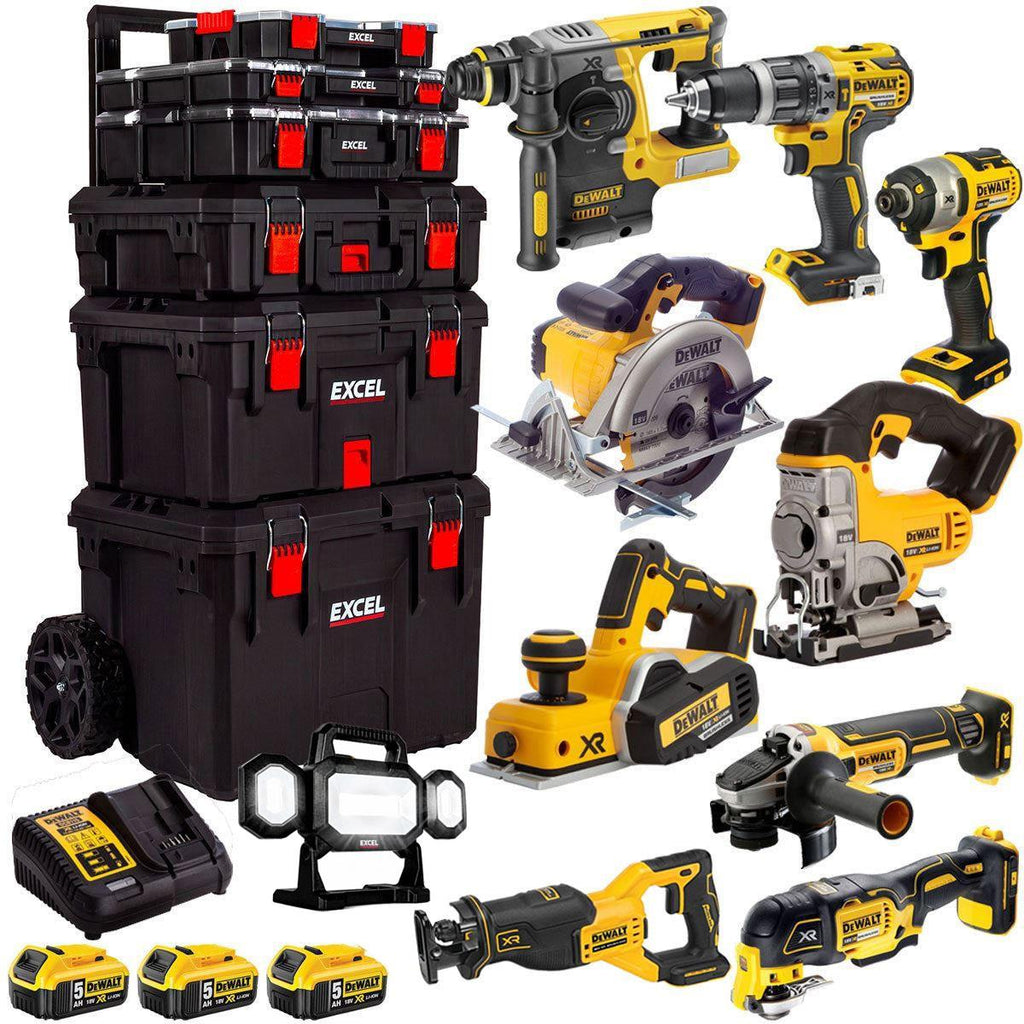 DEWALT 18V XR 10-Piece Power Tool Combo Kit with 3 x 5.0Ah Batteries & Trolley Toolbox (DCKT4T10P4)