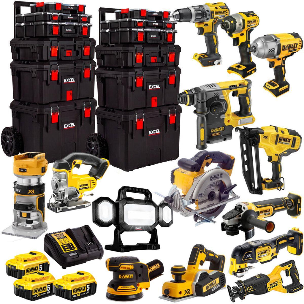 DEWALT 18V 14-Piece Power Tool Combo Kit with 3 x 5.0Ah Batteries & Trolley Toolbox